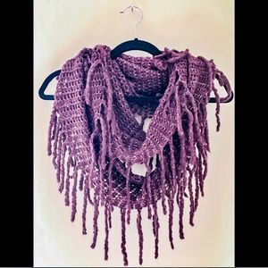 Purple fringe infinity scarf